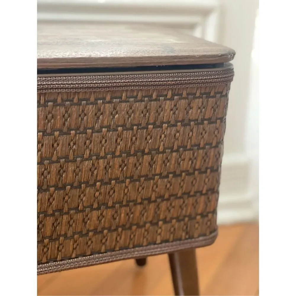Vintage Burlington Sewing Ottoman Retro 1970s Mid Century Modern Brown Basket We